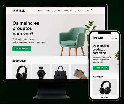 Exemplo de lojas virtuais desenvolvido pela Kametani Digital, no computador e no celular