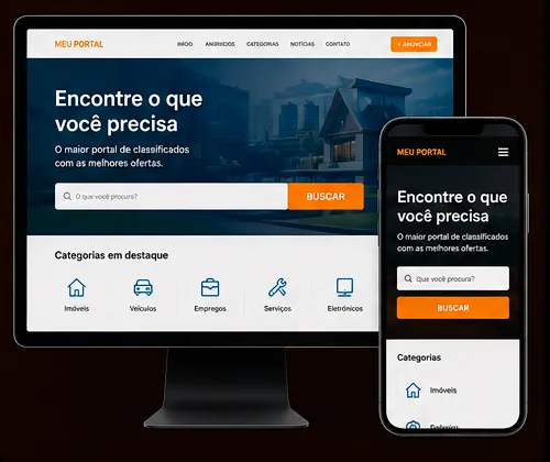 Exemplo de portais e classificados desenvolvido pela Kametani Digital, no computador e no celular