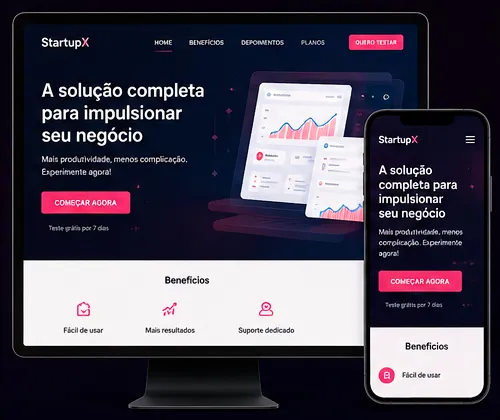 Exemplo de landing pages desenvolvido pela Kametani Digital, no computador e no celular